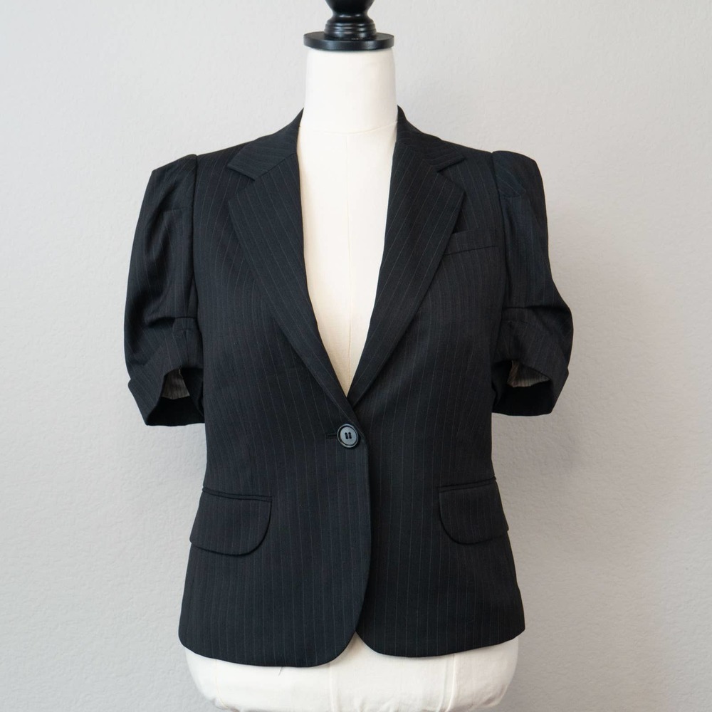 BCBGMaxAzaria Women's Short Black Pinstriped Blazer Size M